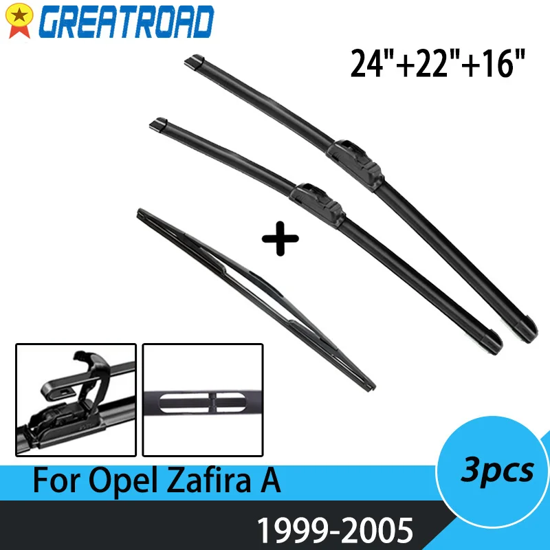 Wiper Front & Rear Wiper Blades Set Kit For Opel Zafira A 1999 00 01 02 03 04 2005 Windshield Windscreen Window 24