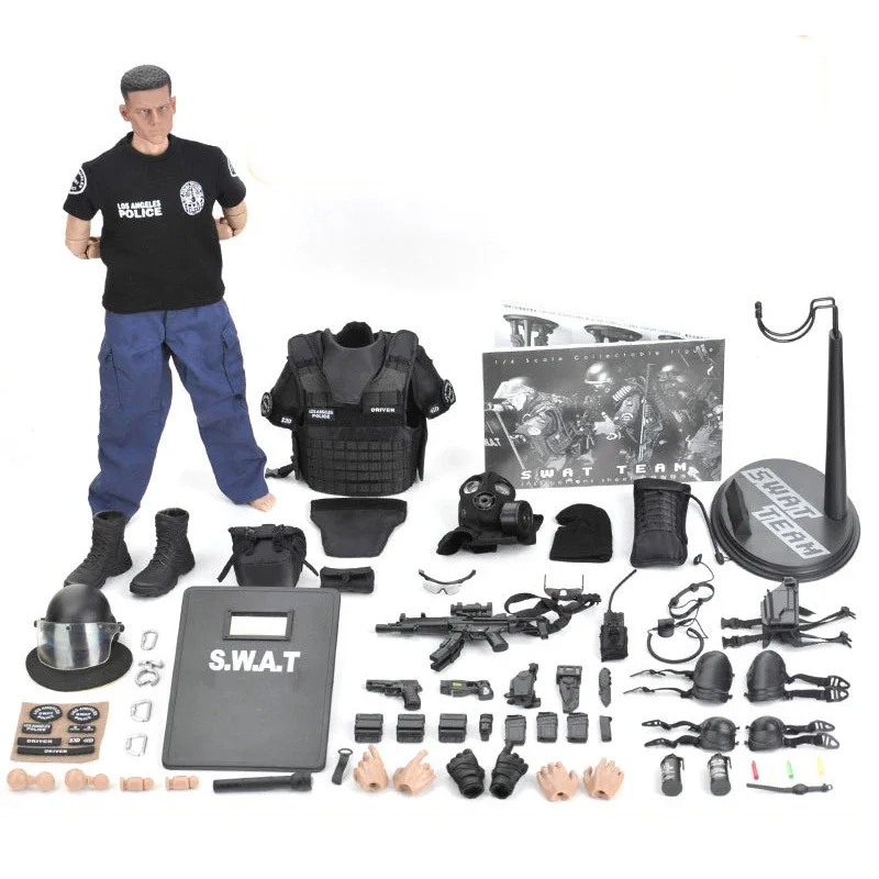 30CM SWAT POINT-MAN Figurka Akcji Specjalnej Policji, Lalka z Ruchomymi Częściami z Podstawką, Zestaw Model Żołnierza w Skali 1/6, Zabawki Wojskowe dla Chłopców na Prezent