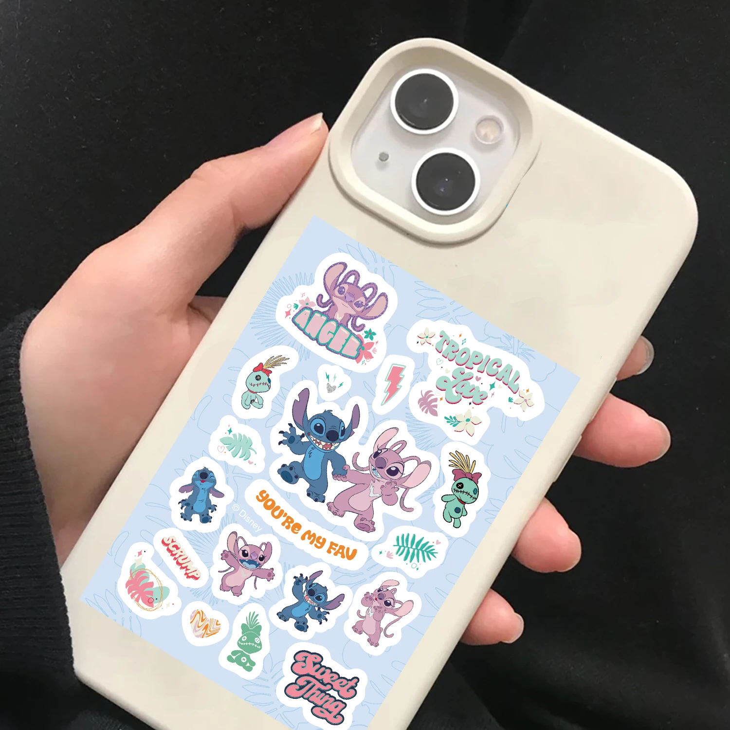Disney 8/16PCS Stitch Sticker Laptop Fashion Cafe Luggage Phone Cartoon Living Phone Cafe Stationery Room Waterproof Sticker ﻿