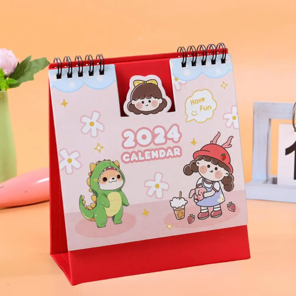 Calendario de escritorio con temática de dibujos animados 2024, Mini espiral, planificador de dibujos animados para la decoración del hogar y la Oficina, Agenda mensual Kawaii