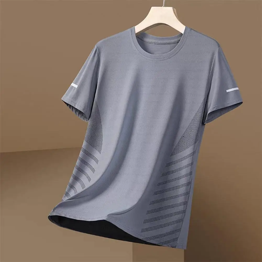 Short Sleeve Casual Top Men's Summer Quick-drying Mesh Short Sleeve T-shirt with Contrast Color Plus Size O Neck Loose for Daily