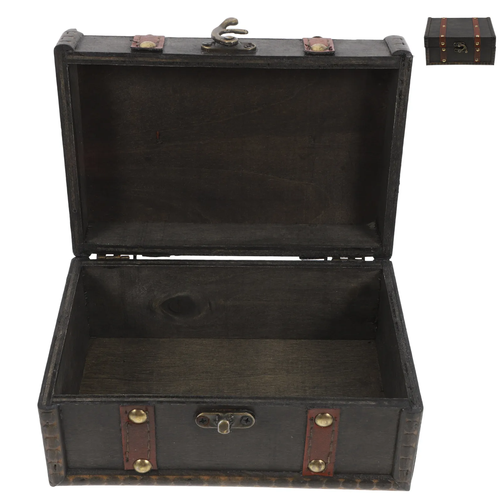 

Vintage Wooden Storage Box with Lock Small Treasure Chest for Jewelry Rings Documents Rustic Decorative Trinket Holder Escape