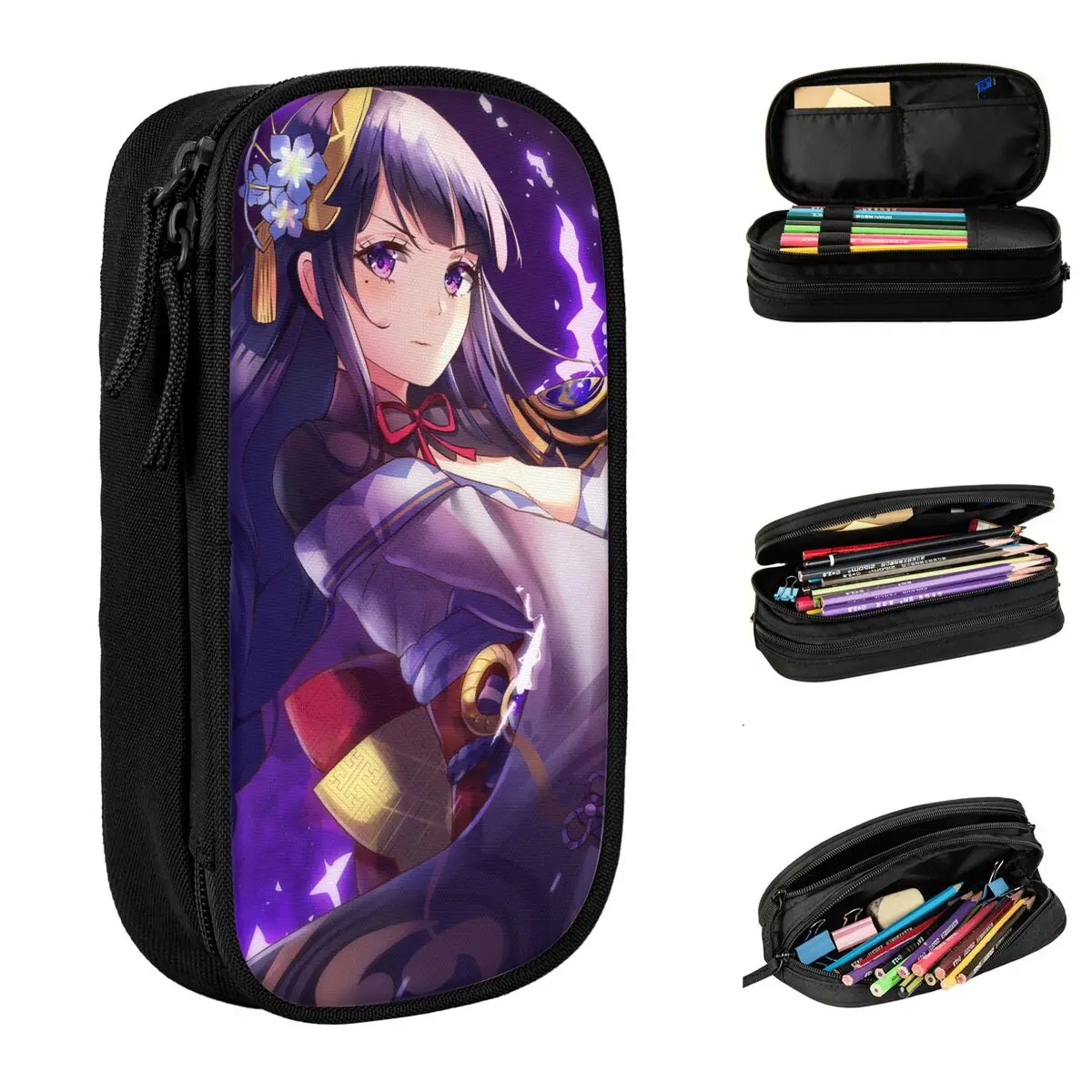 Genshin Impact Anime Pencil Case Fun Raiden Shogun Baal Pen Pencil Bags Kids Large Storage School Supplies Zipper Pencilcases