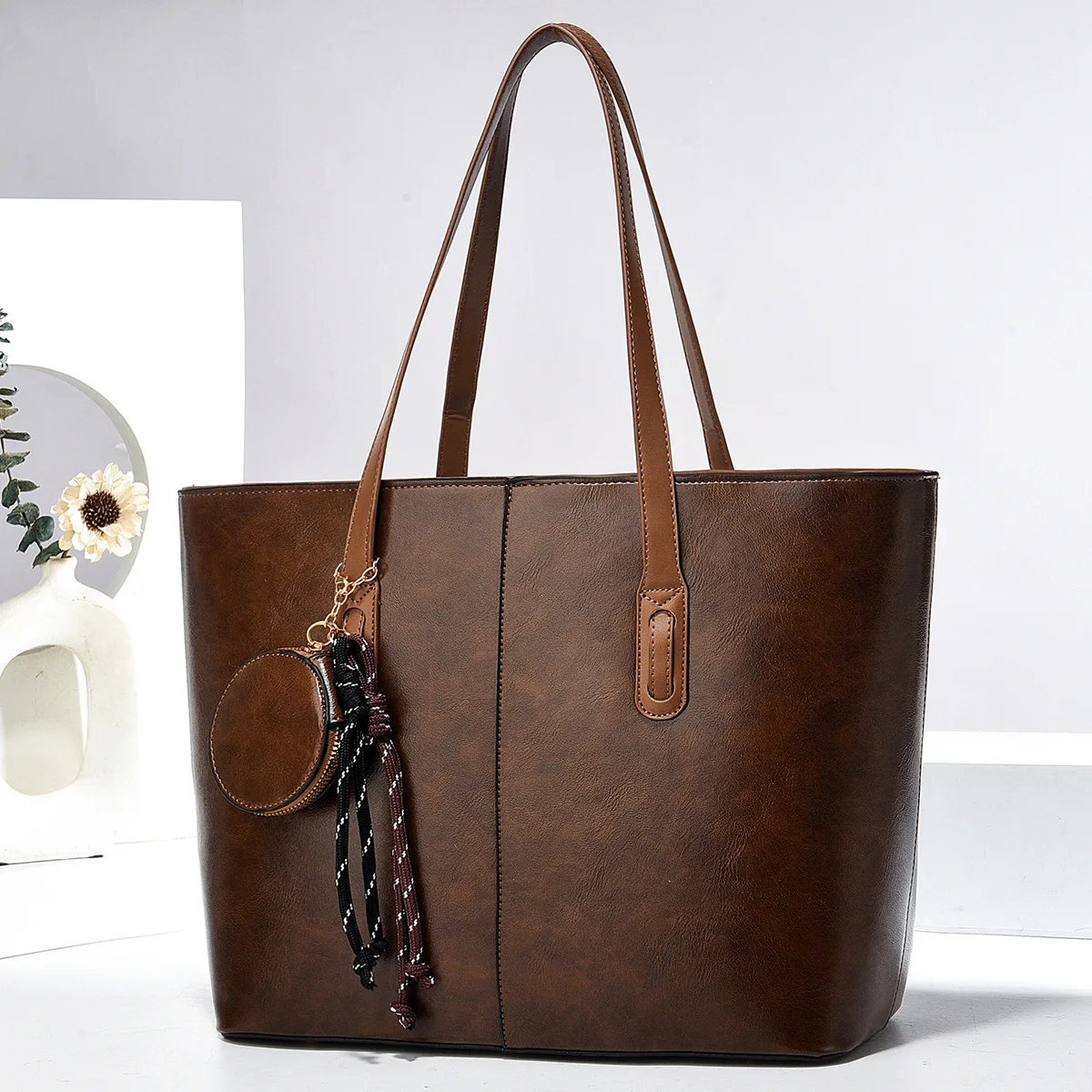 

Casual Tote Bag With Purse Women Handbags Retro Leather Shoulder Bags For 2025 Ladies Vintage Big Capacity Crossbody Hand Bag