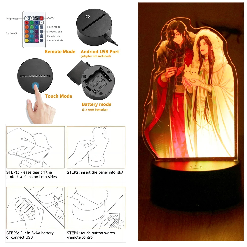 Tian Guan Ci Fu 3D Lamp Anime Figures LED Night Light Smart Touch Room Bedroom Decor Atmosphere Lamps Birthday Christmas Gifts