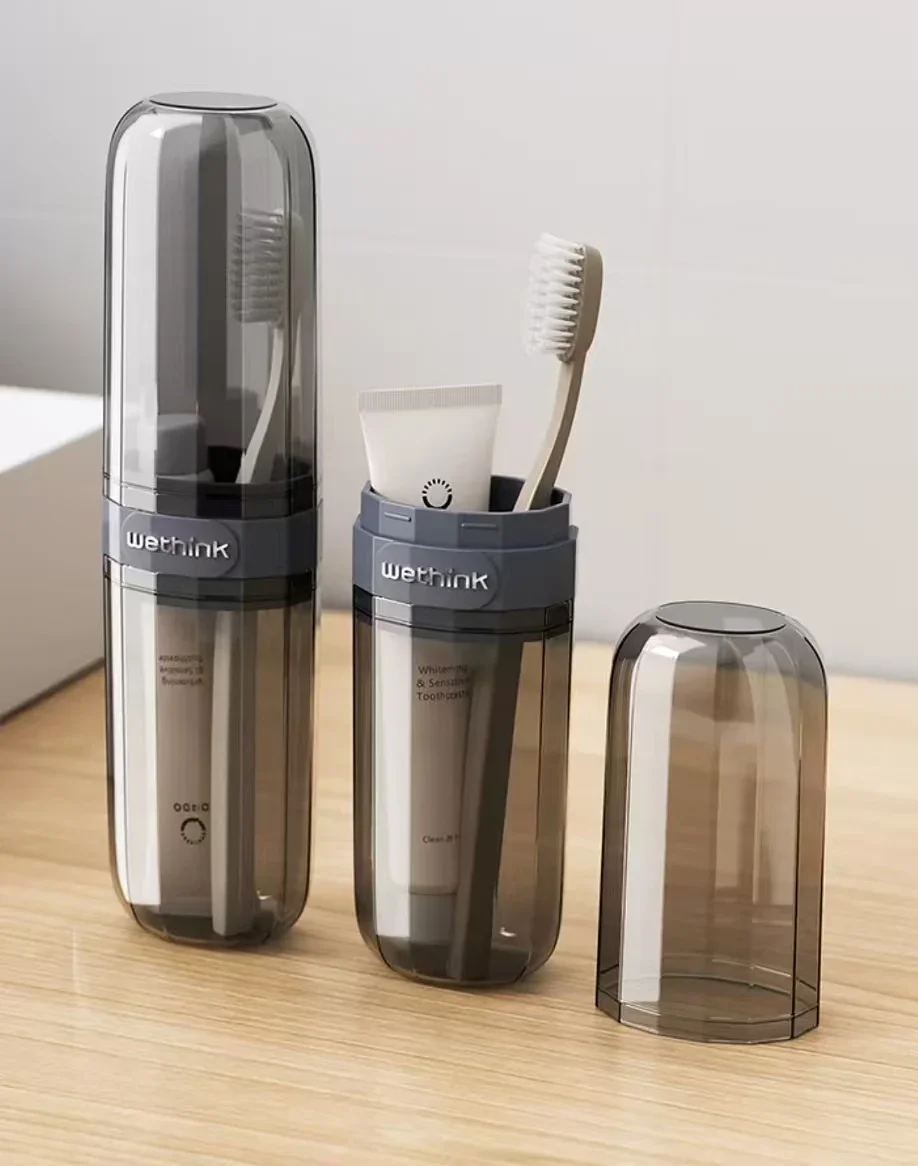 مجموعة أدوات التجميل الشفافة المحمولة، صندوق تخزين للسفر، بما في ذلك كوب غسول الفم أثناء السفر وحامل فرشاة الأسنان #2