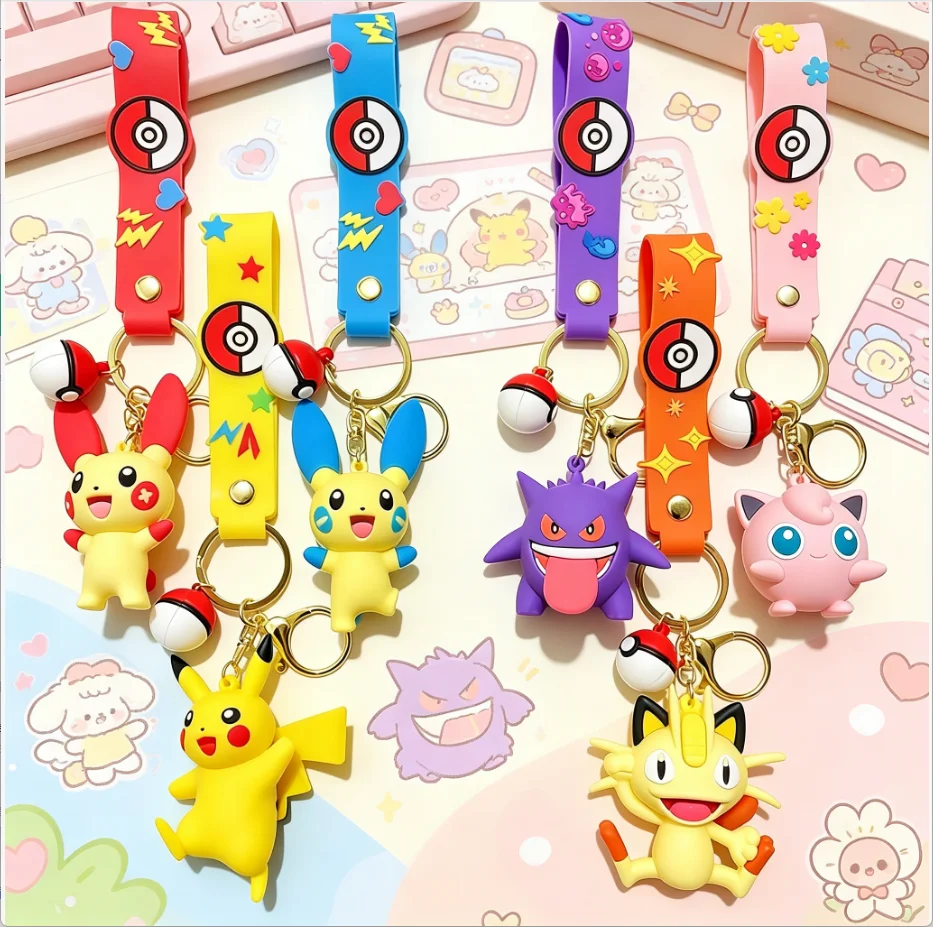 

6 Styles New Pokemon Anime Figure Keychain Car Key Ornament Kawaii Gengar Pikachu Model Lovely Cute Birthday Gift Bag Kids' Toy