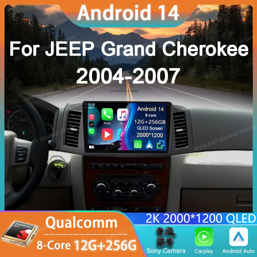 Car Radio Android 14 For JEEP Grand Cherokee WK 2004 2005 2006 2007 GPS Carplay Multimedia Player Navigation Stereo Auto DSP DVD