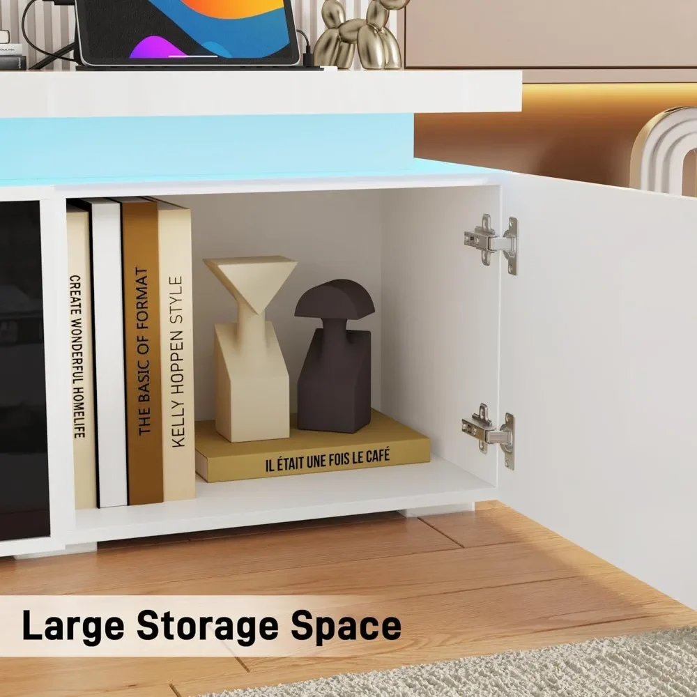 Suporte de tv led de 83 polegadas com lareira de 40 polegadas para tv de 80 polegadas, suporte de tv de lareira moderna com tomada de energia, entretenimento de console de tv de alto brilho