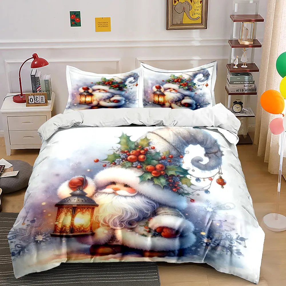 Santa Claus carries a lantern to welcome the holiday Print Duvet Cover Bedding Set Included 1*Duvet Cover 2*Pillowcases