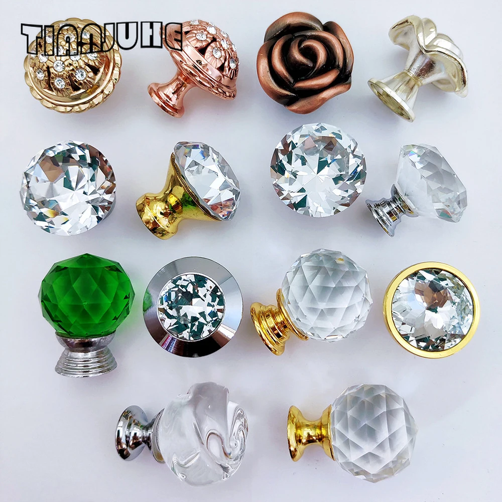 Crystal Clear Glass Cabinet Dresser Knobs Diamond Shape Silver Base for Drawer Dresser Kitchen Cabinets Wardrobe Bathroom Knobs