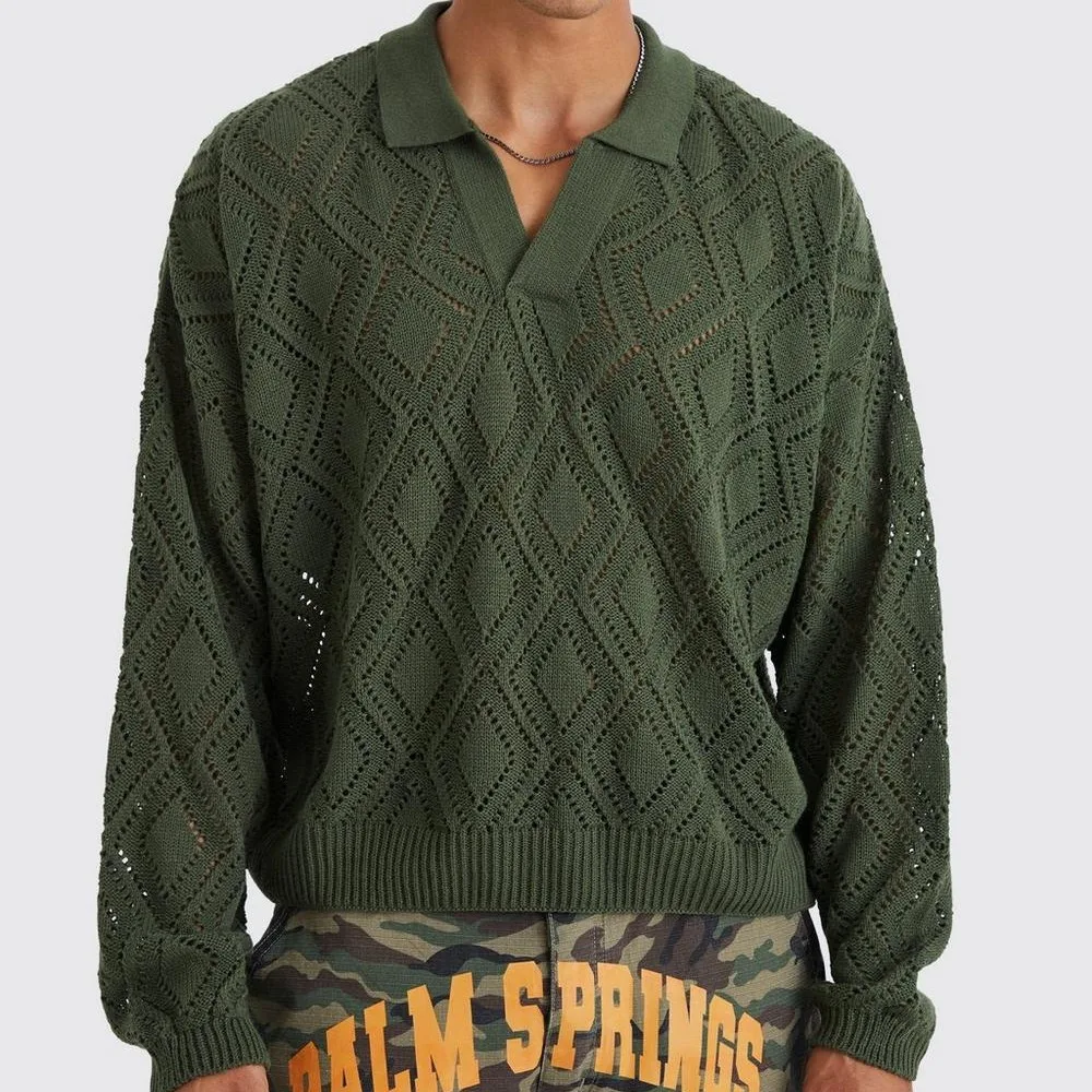 

Новый полый вязаный свитер с v-образным вырезом, мужской американский свободный свитер в стиле ретро, мужской элитный вязаный свитер с v-образным вырезом