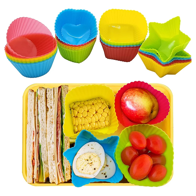 4-teiliges Silikon-Muffin-Becher-Set, rund, rechteckig, für Pappbecher, Kuchen, Backbecher, Liner, wiederverwendbar, antihaftbeschichtet, Kuchenform-Set, Lunchbox-Trennwände