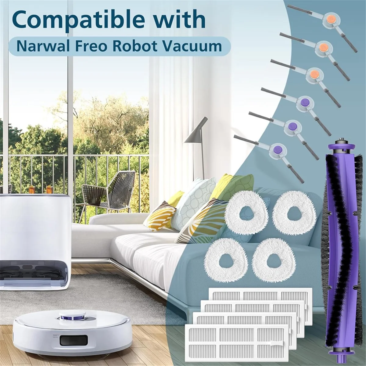 パーツ-Narwal freoロボット掃除機用アクセサリー,ローラー,フィルター,モップパッド,サイドブラシ用スペアパーツ