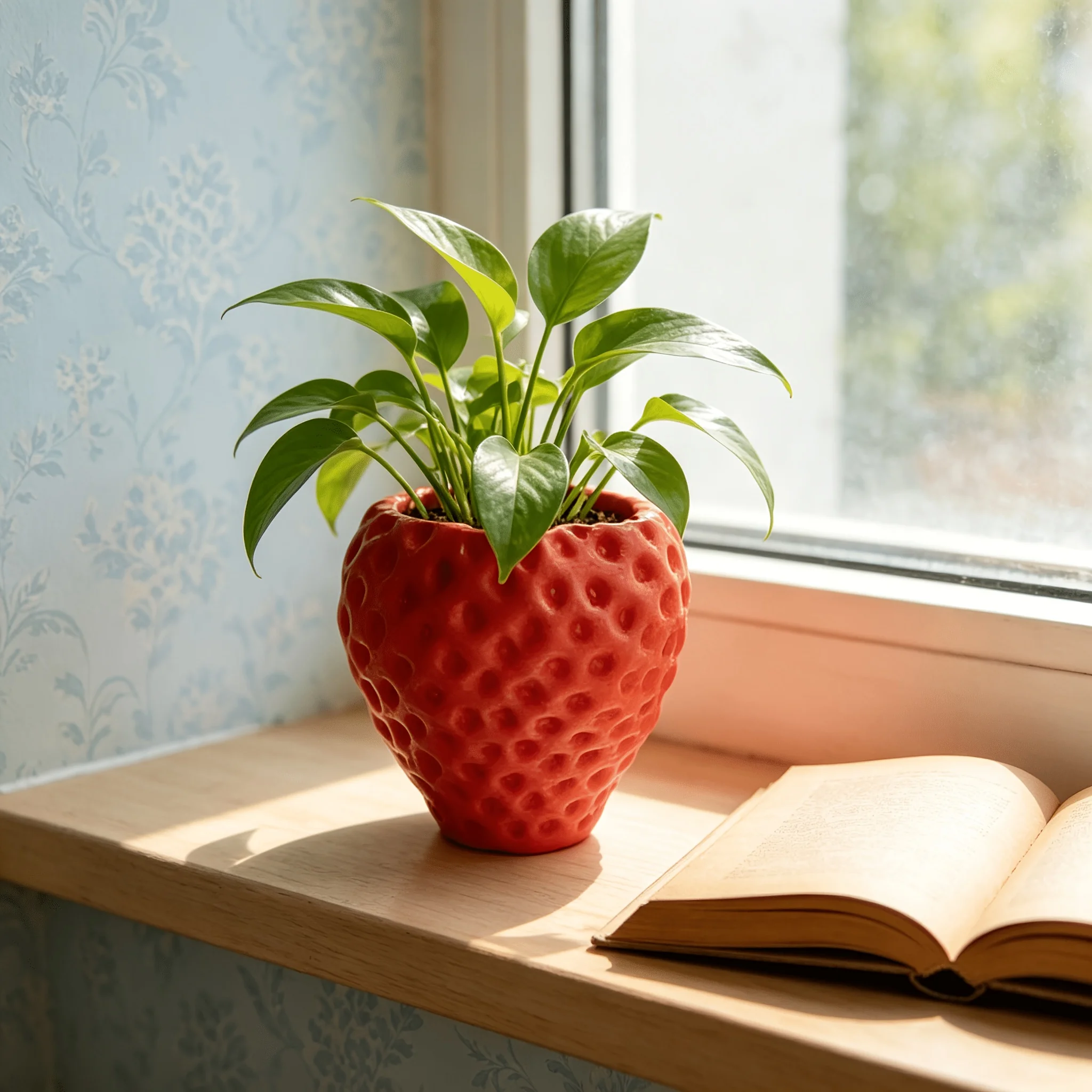Snake Plant Ceramic - 3D Erdbeer-Muster Blumentopf, Mehrfarbiger Ländlicher Kunststoff-Pflanzgefäß,