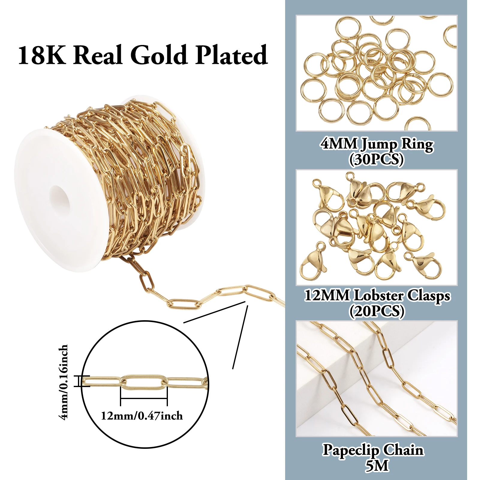 5M 304 Stainless Steel Paperclip Chains Black Satellite Chains Clasp Jump Ring for DIY Chain Bracelet Necklace Making Findings