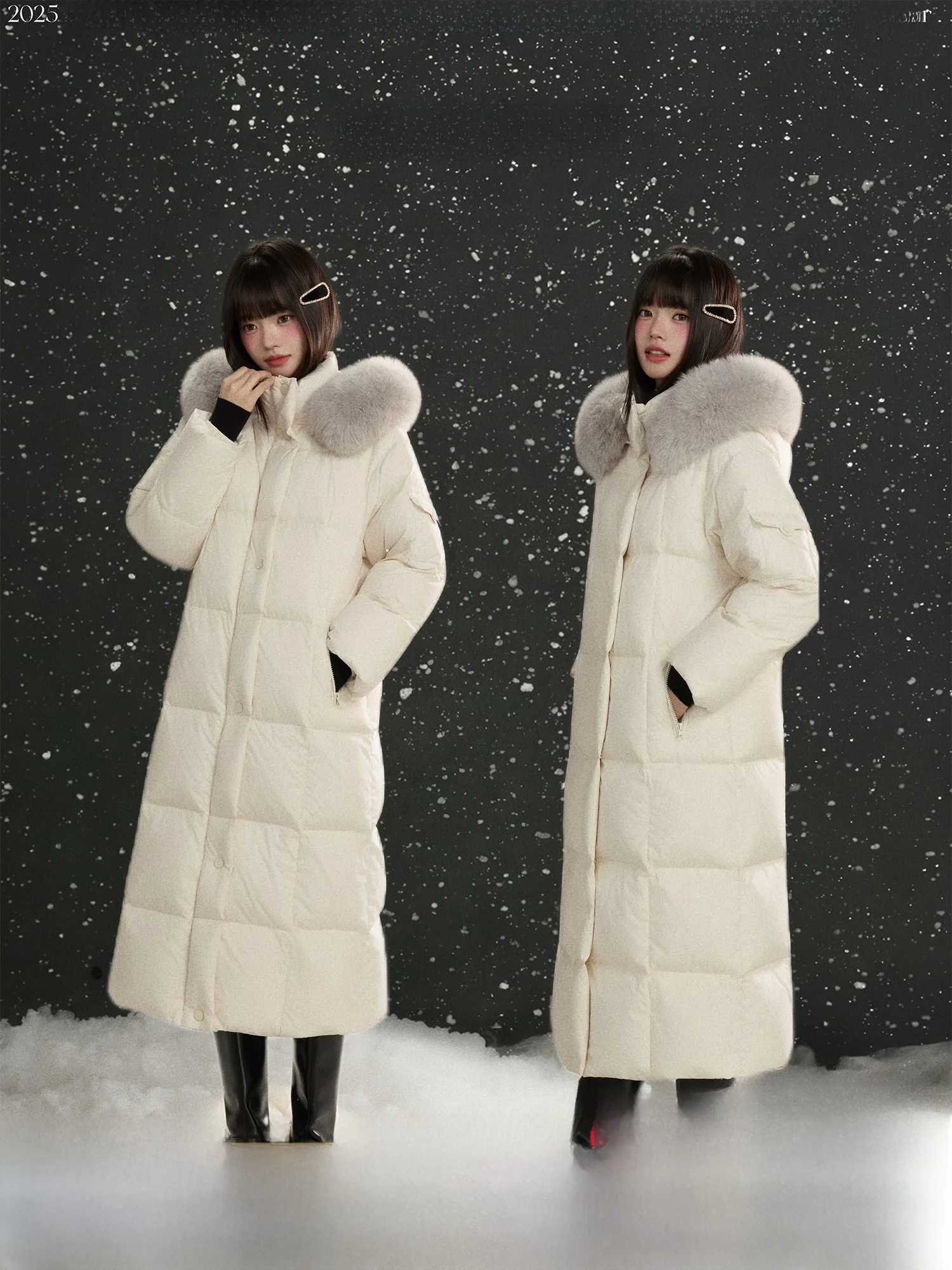 

Белое пуховое пальто Thi White Du с меховым воротником, длинное, с капюшоном, теплое, повседневное, свободного кроя, женская зимняя верхняя одежда