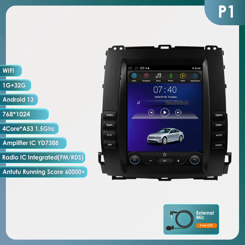 Hizpo Autoradio voor Toyota Land Cruiser Prado 120 2002-2009 Lexus GX470 Audio Multimedia Speler CarPlay Android Auto Bluetooth
