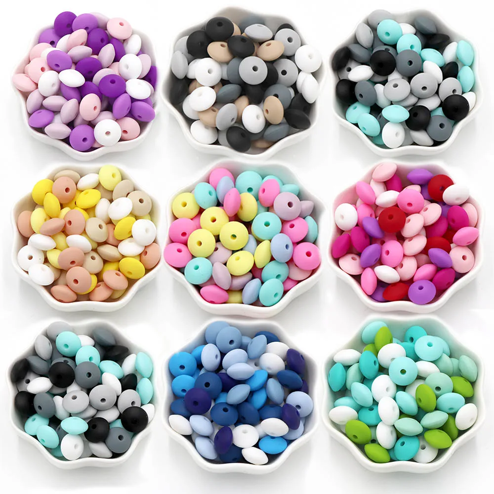 BOBO.BOX 50pcs/lot 12mm Silicone lentil Beads Silicone BPA Free DIY Charms Newborn Nursing Accessory Teething Necklace Teething