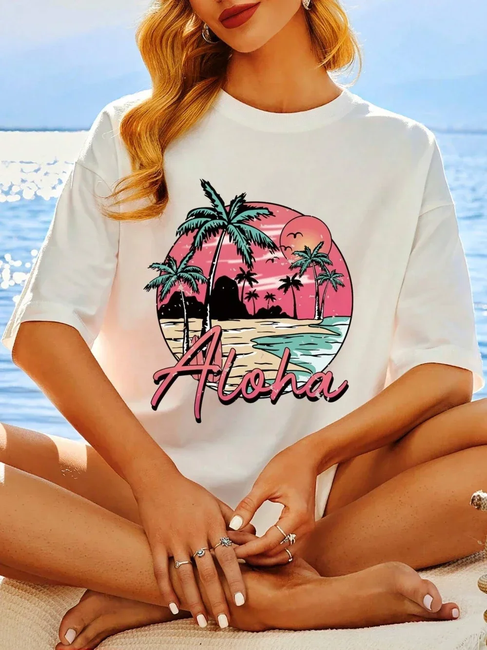 Aloha Hawaii Beach Sunset Scenery T Shirt Womens Summer Cool T-Shirt Oversized Breathable Tee Shirtcasual Cotton Short Sleeve