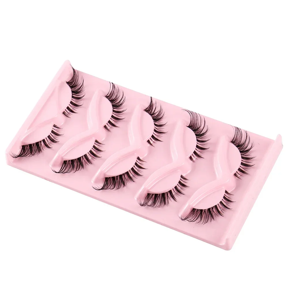 5 Pairs Fake Eyelashes Cat Eye Natural Tapered Half Lashes Fox Eye Winged Cat Eye Mink Lashes Extension Makeup