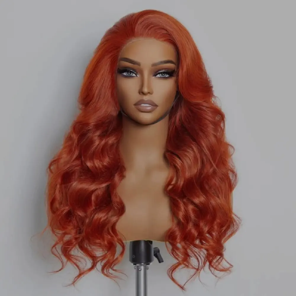 

350 Ginger Orange Human Hair 13x4 Lace Body Wave Lace Wig 34 Inch Body Wave Pre Plucked With Baby Hair Lace Front Wig