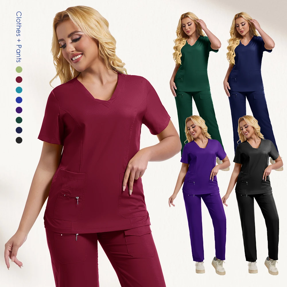 New style anti-wrinkle high-grade fabric clinical uniform washable nurse medical set surgical shirt pocket straight-leg trousers