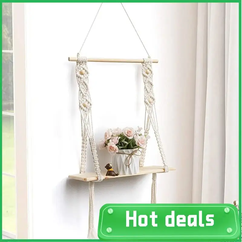 LUDA Настенный декор для комнаты в стиле бохо, настенная полка в стиле макраме, декор в стиле бохо ручной работы, милая 1-уровневая плавающая полка из хлопчатобумажной веревки