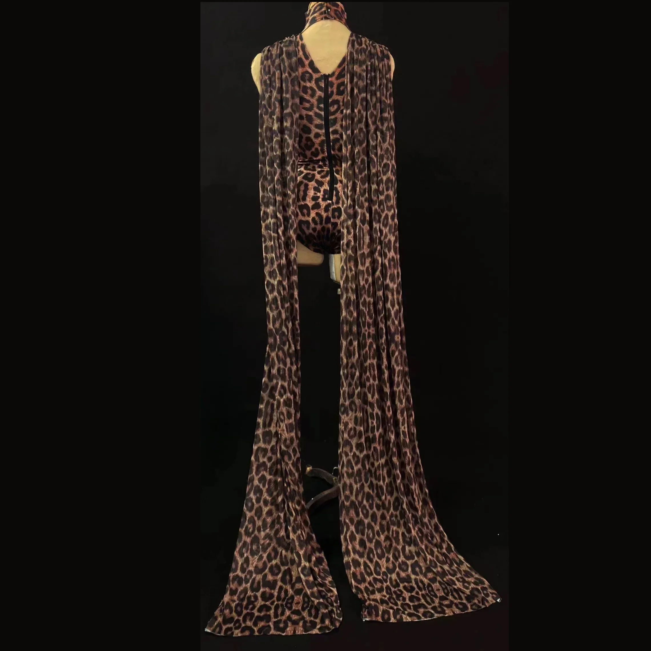 Leopard V-ausschnitt Mit Langen Ärmeln Sexy Bodys Für Frauen Bühne Führen Kostüm Karneval Drag Queen Outfits Party Prom Kleidung