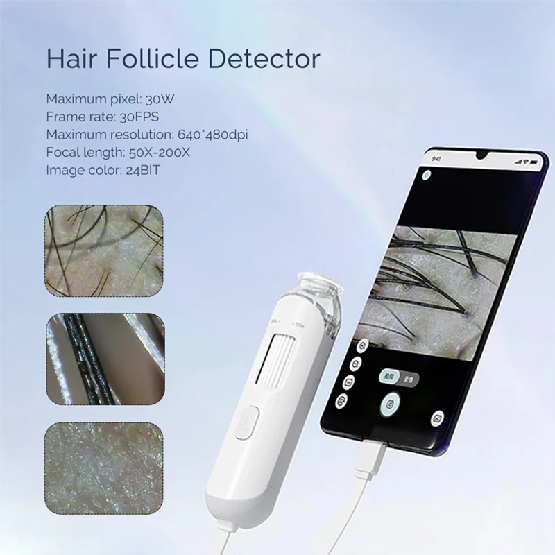 Détecteur d'émission d'électeur de peau et de cheveux 50X-200X Wifi Visible Mini analyseur de follicule de cheveux du cuir chevelu loupe de pores testeur de peau