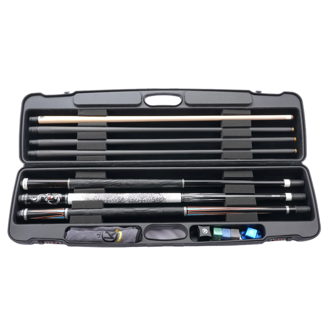 KONLLEN-Hard Cue Case, Billiard Accessories, 7 Holes, 3*4, 3 Butt, 4 Shafts, Password Box, ABS Material, 1/2 Pool Cue Case