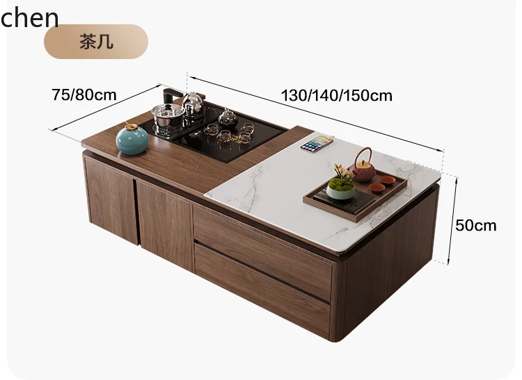HT New Rock Plate Lifting Kung Fu Tea Table Living Room Home High-end Tea Table Solid Wood Tea Table