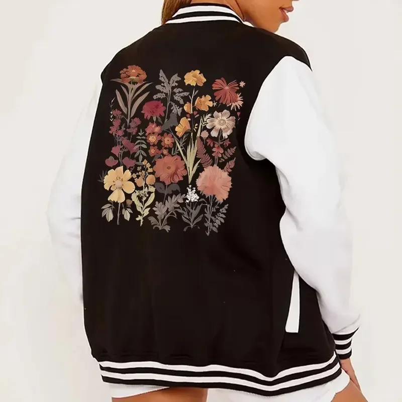 

Floral abstract print varsity baseball bomber jacket women hip hop streetwear Harajuku jackets Boys Girls jackets coats clothes