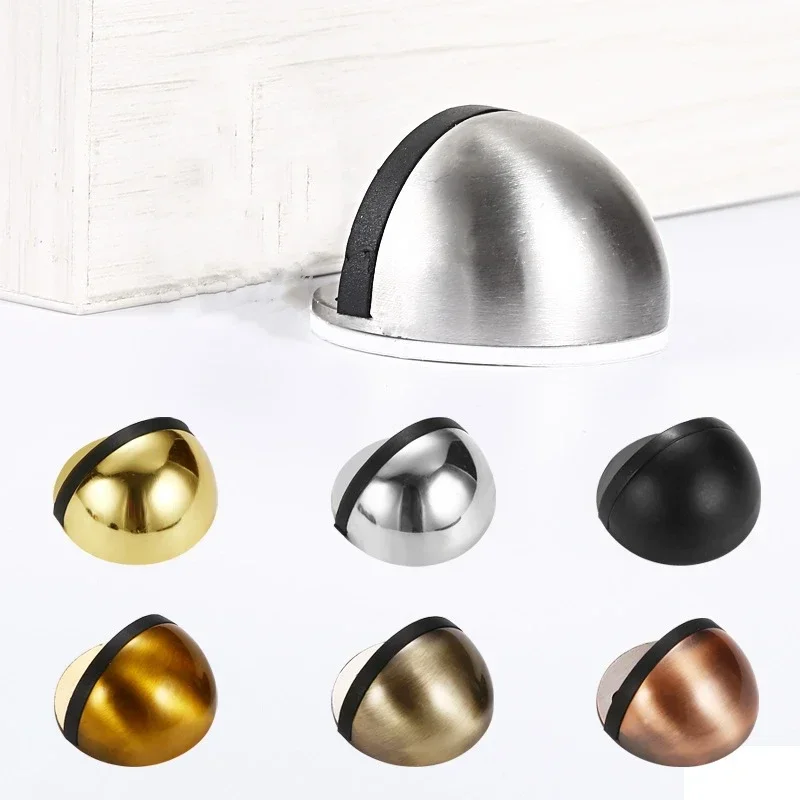 1PC Stainless Steel Door Stopper Punch-free Mount Floor Mounted Door Touch Rubber Semi-circle Anti-collision Door Stops Hardware