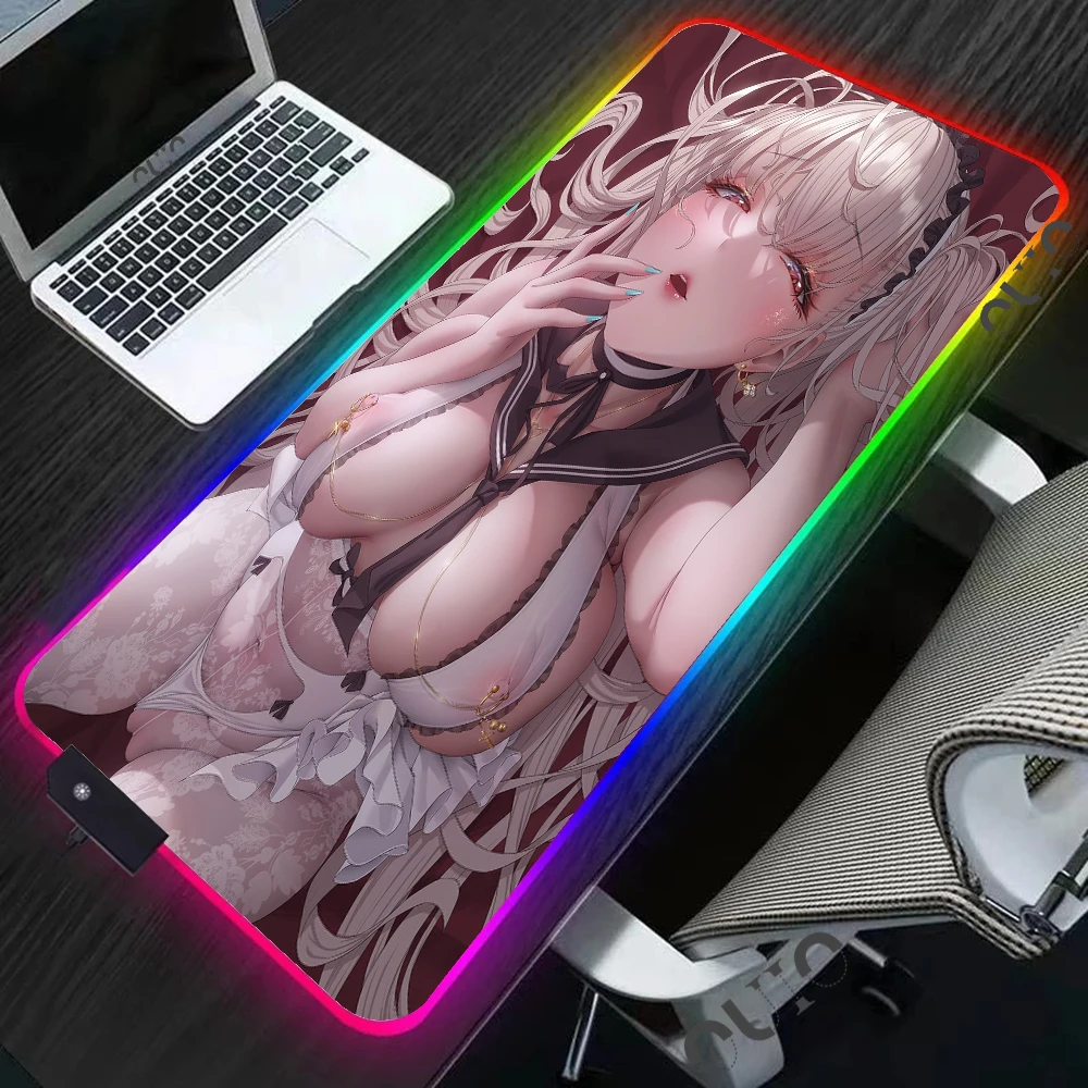 

Uncensored Sexy Big Tits RGB Gaming Mouse Pad Laptop Office Keyboard Desk Pad LED Desktop Gamer Accessories Azur Lane Mouse Pad