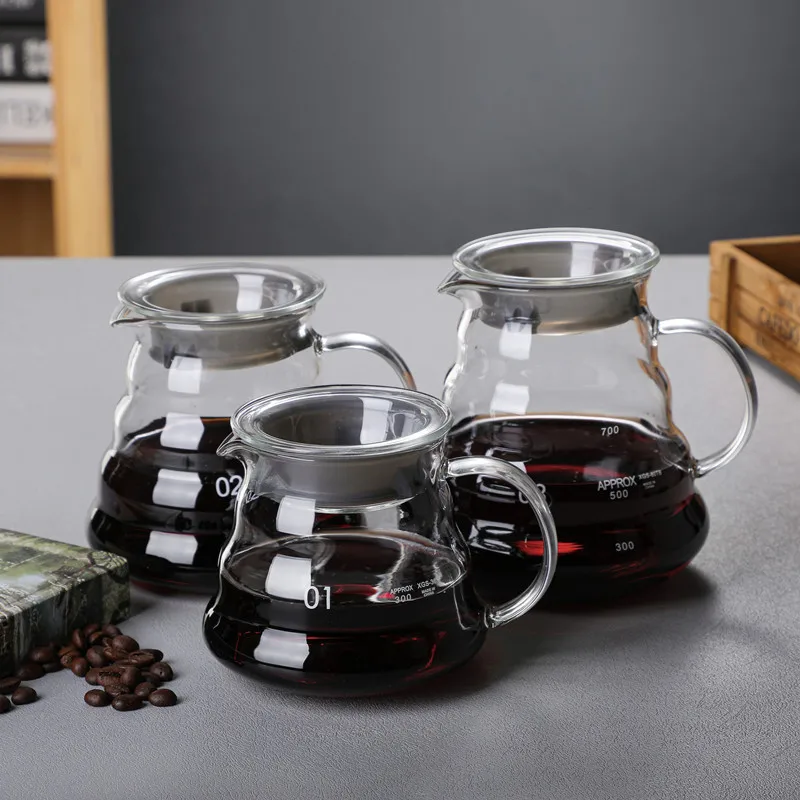 Coffee Carafe 300/500/700ml Coffee Clear Glass Kettle Sharing Pot with Lids Coffee Espresso Maker Accessories