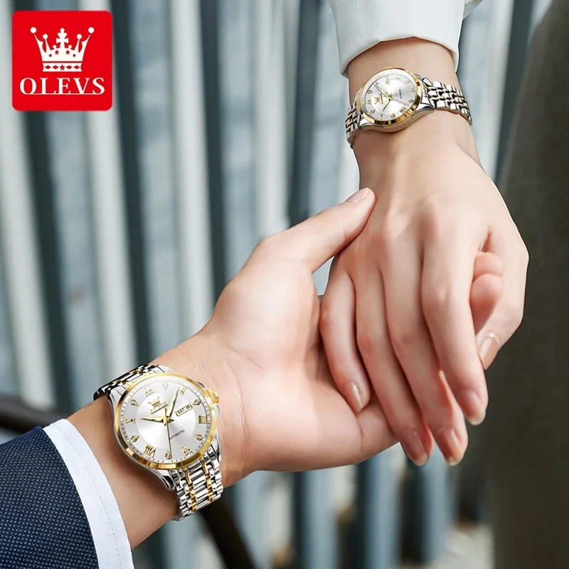 OLEVS New Luxury Lover Watches Fashion Waterproof Automatic Mechanical Watch Men and Woman Couple Watch Lover's Wristwatch