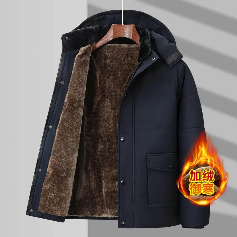 Overcoats Casual Men Thermal Hooded Jacket Clothing Fleece Winter Men's Padded Parkas Fashion Male Mid-Long Thick Warm Parka