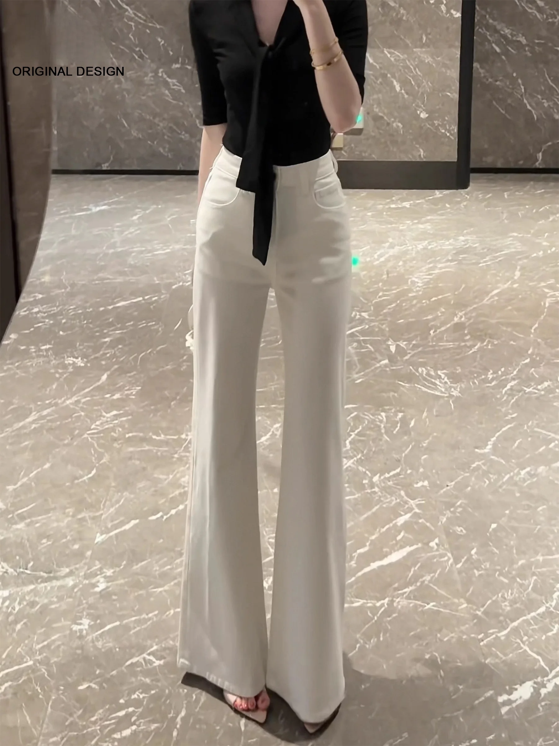 

Свободные джинсы-клеш для женщин в американском стиле с высокой талией, повседневные, из смесового хлопка и полиэстера, весна-лето, новинка