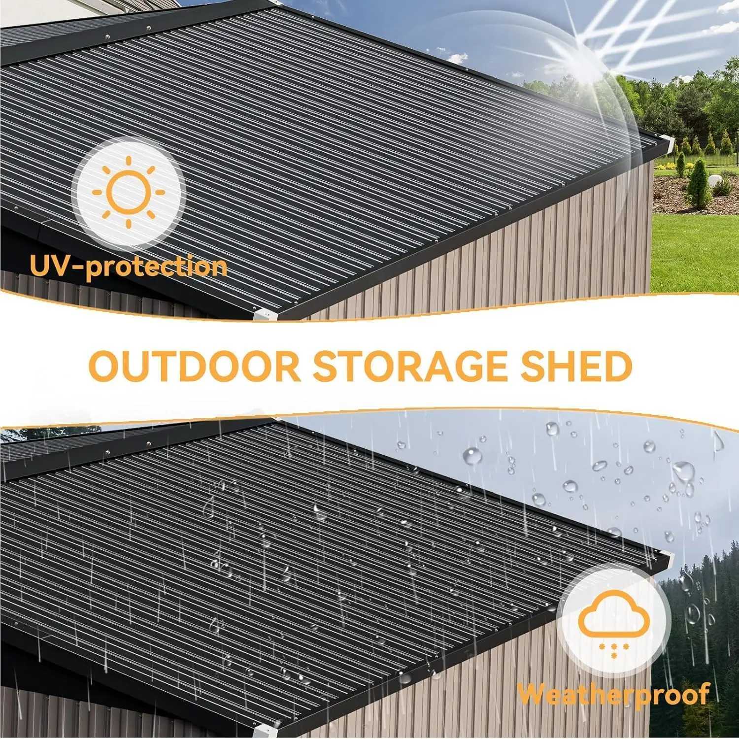 12 x 10FT Outdoor Storage Shed with Double Hinged Large Door, Brown | Metal Sheds Outdoor Storage for Garden Utility, Custom - view 5