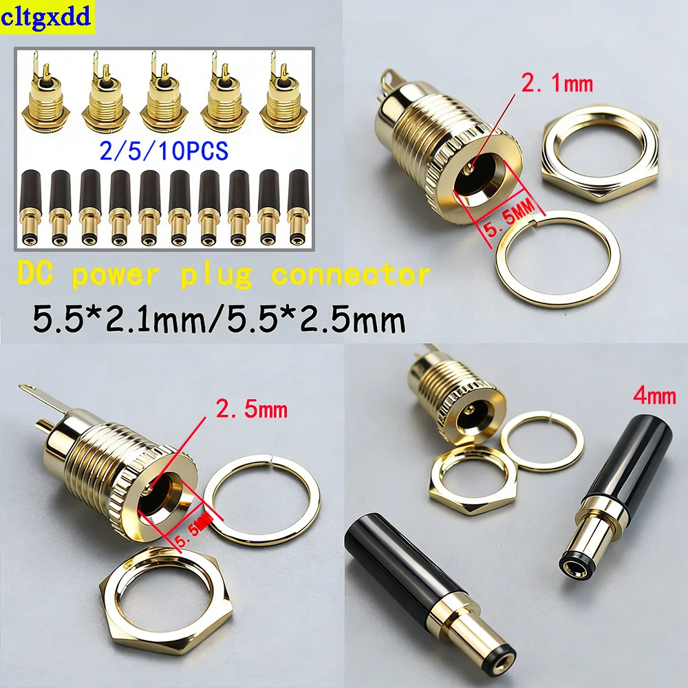 

Cltgxdd 2/5/10piece gold-plated DC socket 5.5x2.1mm/5.5x2.5mm DC power male/female socket adapter DIY welding panel connector