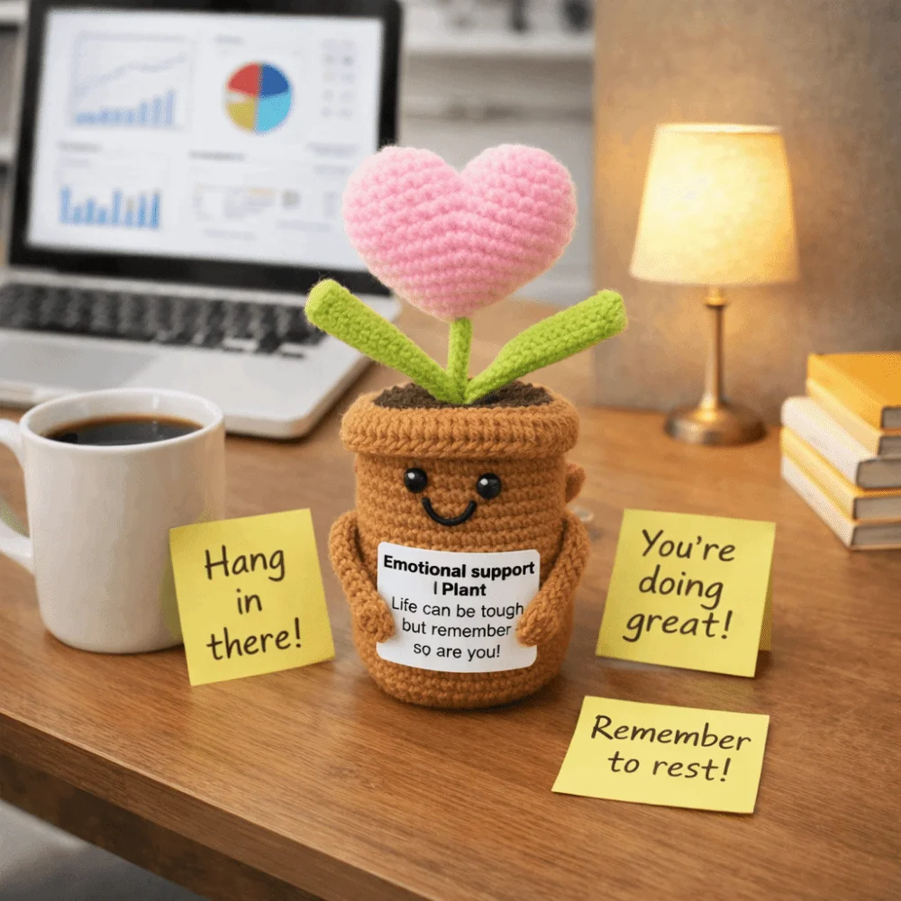 Hand Knitted Artificial Tulip Ornament Finished Product Inspirational Message Card Weaving heart decorations Mini Size