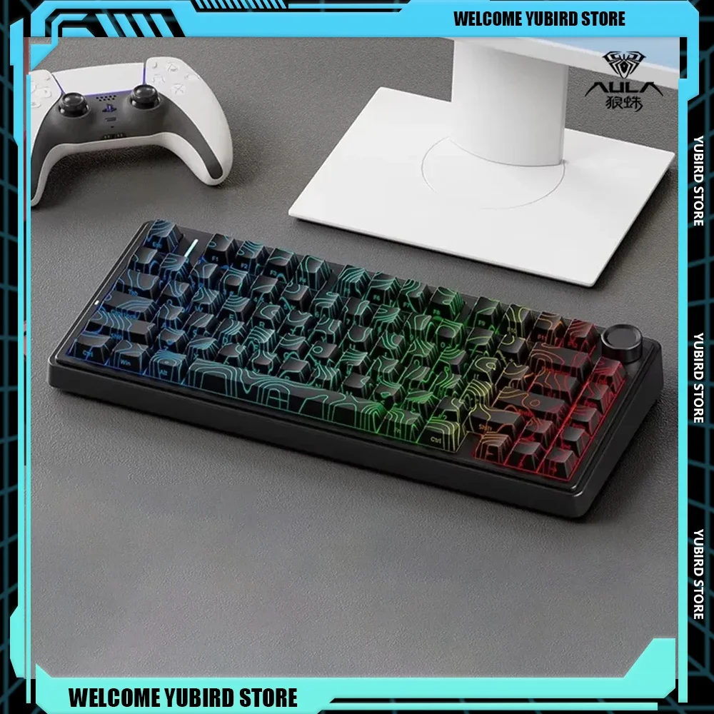 New AULA F75 Customized Mechanical Keyboard Three Mode 2.4G Wireless Hot Swap Bluetooth Contour Keycap Keyboard Game Accessories