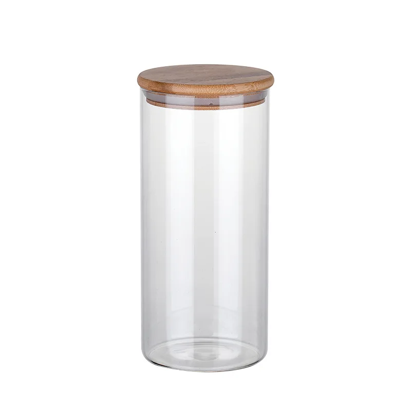 Multisize Wood Lid Glass Canister Kitchen Storage Bottles Jar Sealed Food Container Tea Coffee Beans Grains Candy Jars Orgnizer