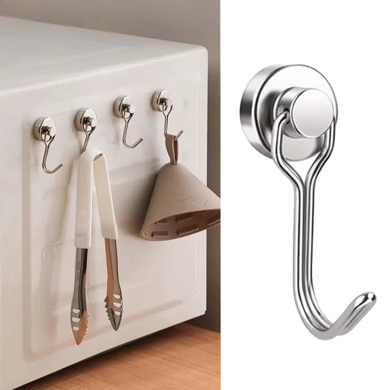 10PCS Magnetic Hooks Metal Strong Wall-mounted 180° Rotating Magnet Hook Key Coat Hanging Hanger Home Kitchen Bathroom Storage