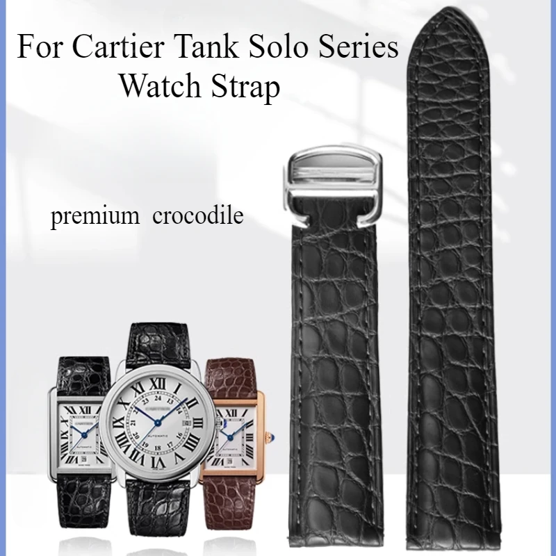 

Original Seamless Fitting Genuine Leather Watchband Black Brown for Cartier Tank Solo Series Crocodile Strap 16 18 20 24 25 Mm