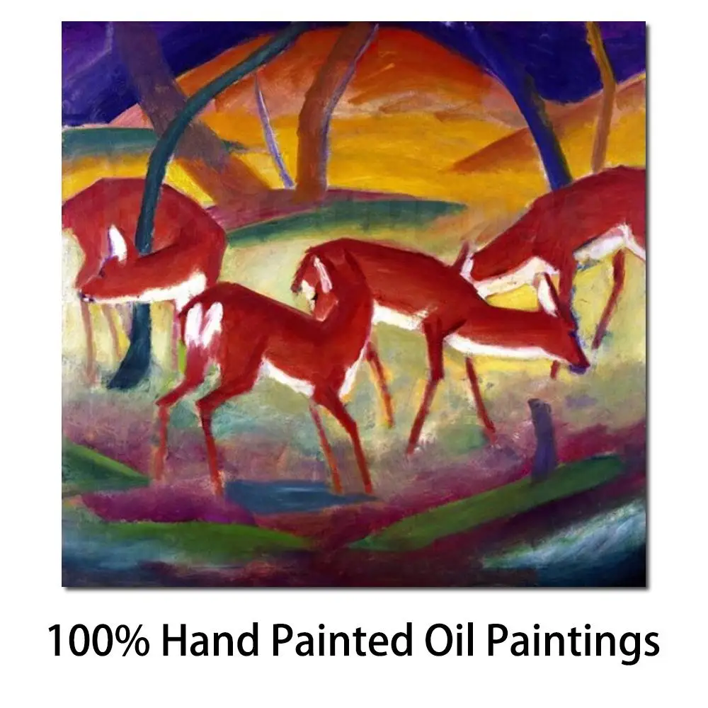 Abstract Canvas Art Animal Picture Red Deer Franz Marc Painting Handmade Oil Reproduction Modern Artwork Wall Decor High Quality