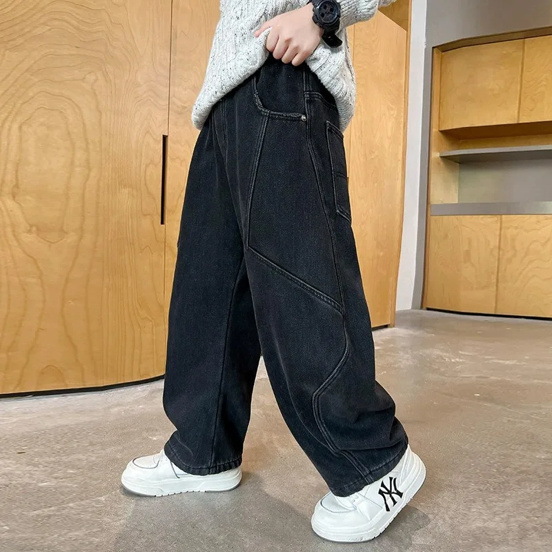 UNITIM Kinder-Jungenhosen Herbst 4-14 Jahre Kinder-Jungen-Jeanshosen Locker Sitzende Winter-Samt-Warme Jugendliche Jungen-Jeans – Detail 4
