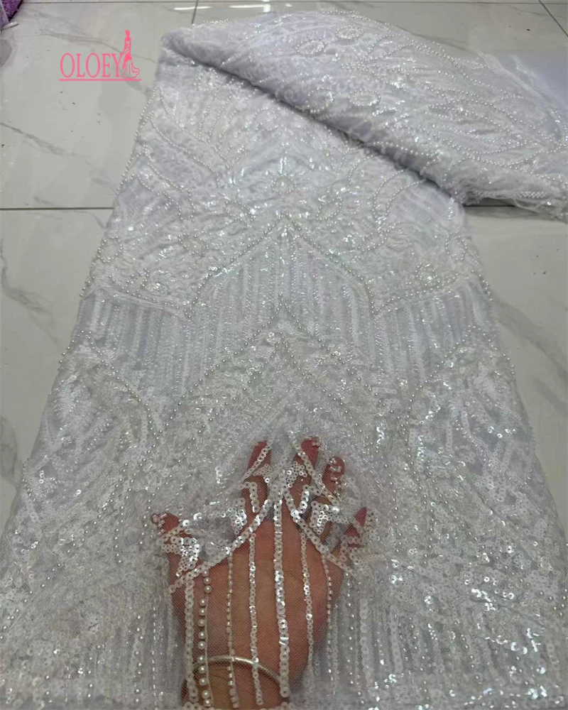 

Luxury Sequins African Bridal Lace Fabric French Embroidery Beaded High Quality Wedding Lace for Brides