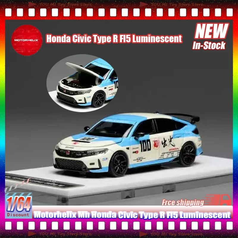 

New Motorhelix Mh Honda Civic Type R Fl5 Die-Casting Car Model 1:64 Scale Luminescent Simulation Alloy Miniature Custom Toy Gift